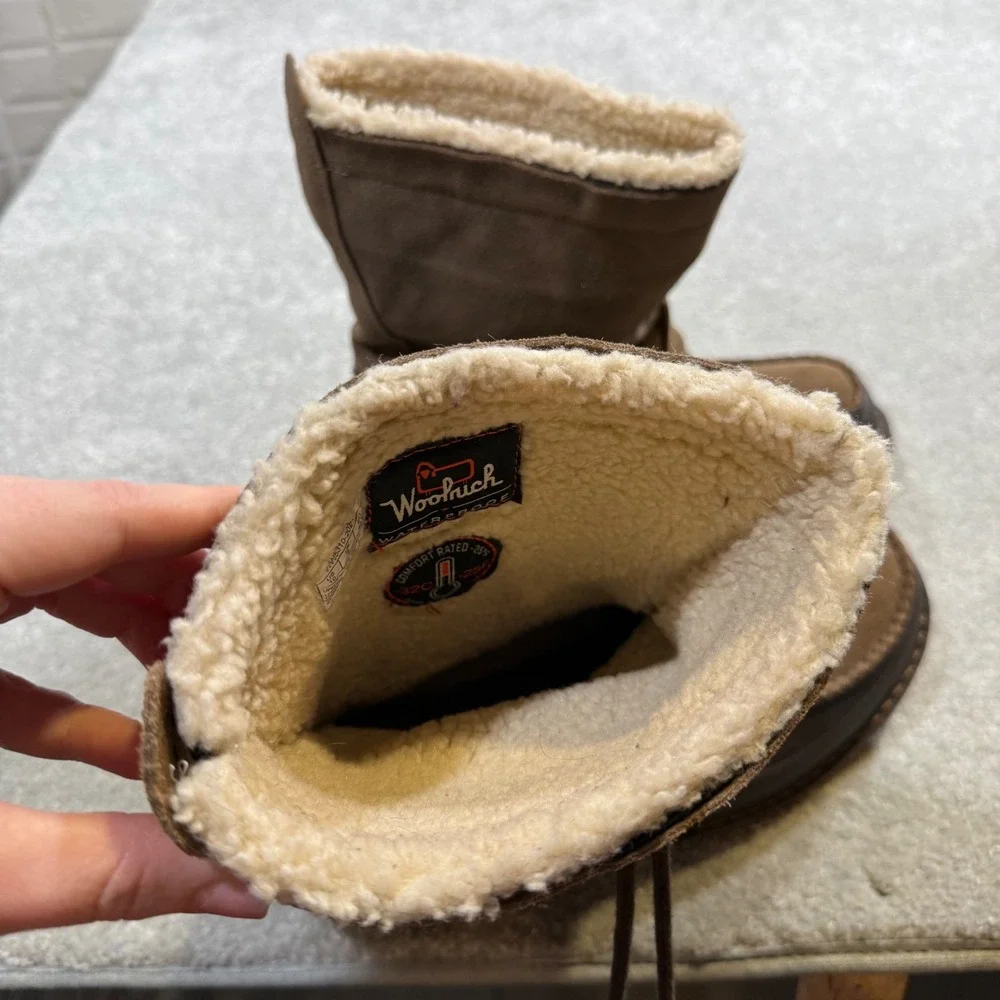 Woolrich Fully Wooly Slip Winter Boot Waterproof‎ Brown Leather EUC W10 Gorpcore